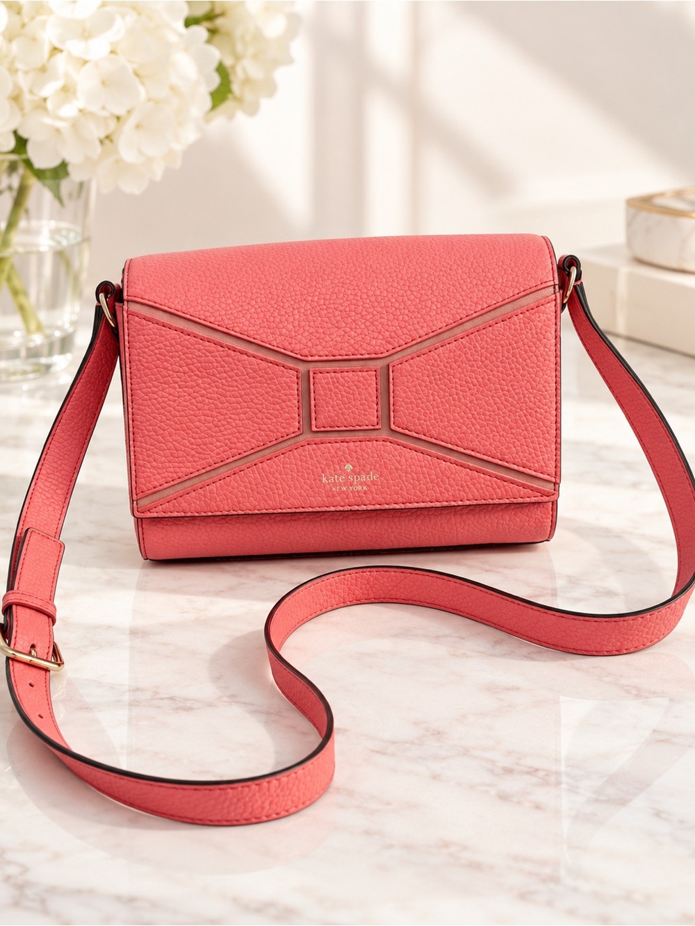 Kate Spade New York Coral Pink Pebbled Crossbody Bag Coquette Barbiecore Girly